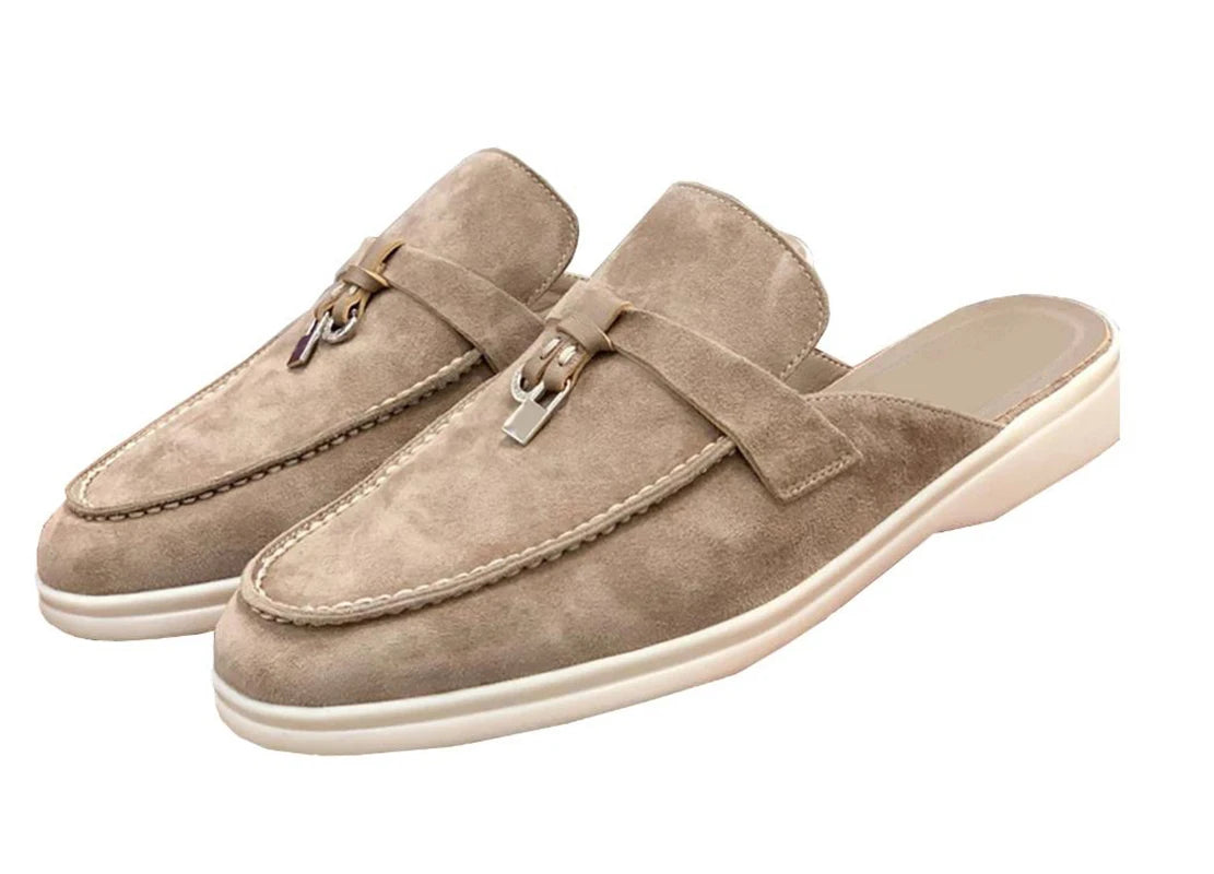 stijlvolle dames slipper met gespsluiting in taupe