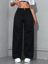 black wide leg jeans dames casual streetwear look