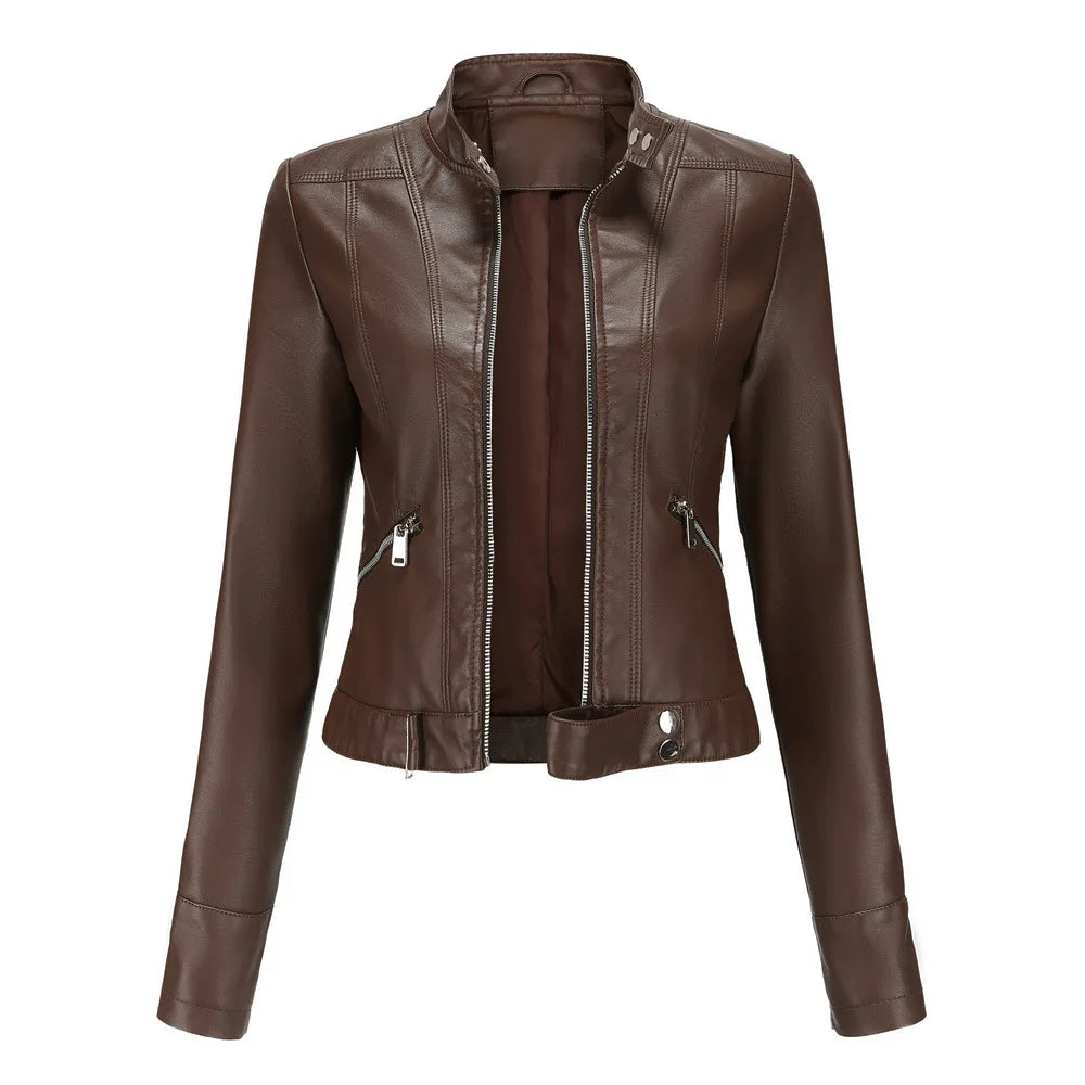 Veloura Biker Jacket in bruin vegan leer voor dames