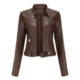 Veloura Biker Jacket in bruin vegan leer voor dames