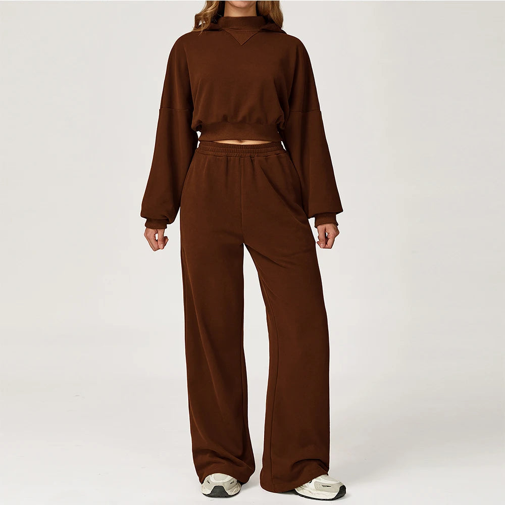 Bruine lounge set met oversized sweater en wide leg joggingbroek