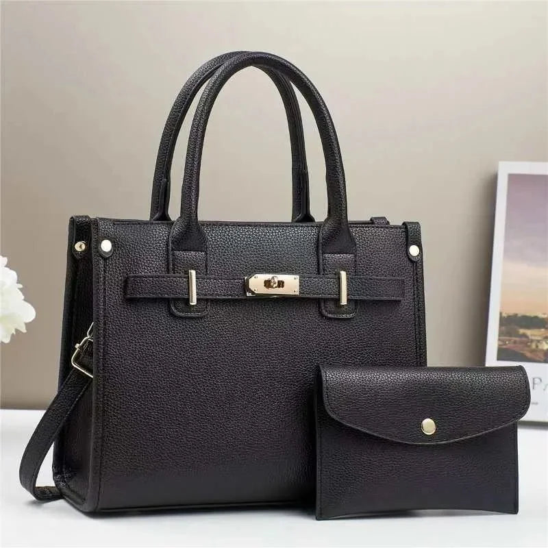 Zwarte PU handtas set met portemonnee – Liorah Luxe Handtas