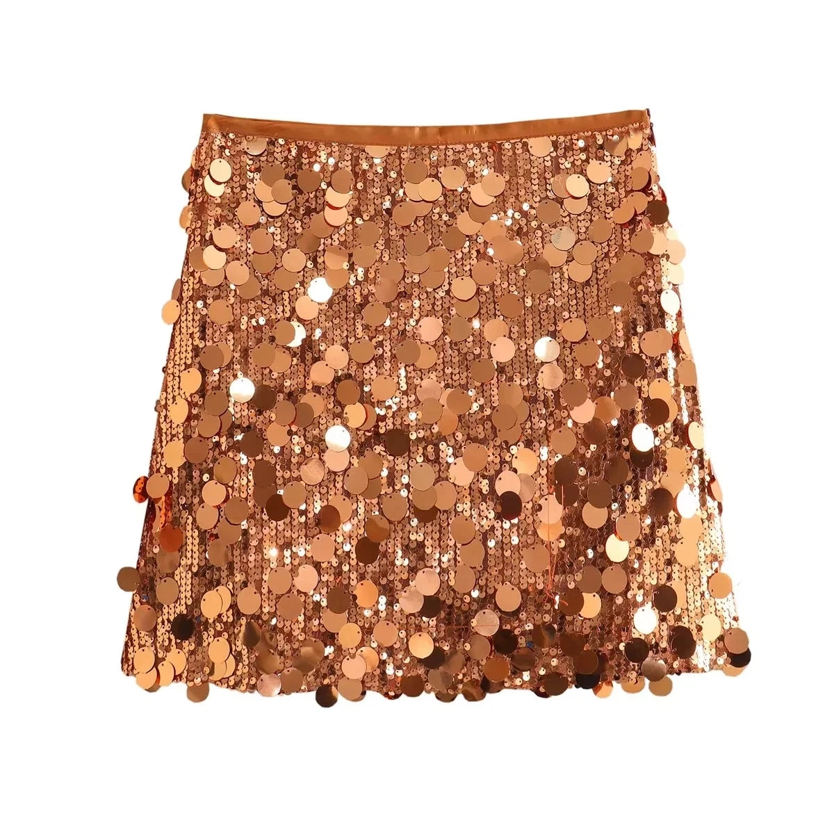 Glam Elegance Mini Skirt in gouden sprankelende pailletten, perfect voor feestdagen en speciale gelegenheden.