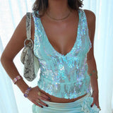glitter top in mintgroen met iriserende pailletten
