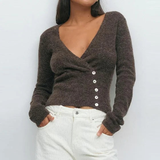 Elanya | Knitted Cardigan with V-Neck and Button Detail 