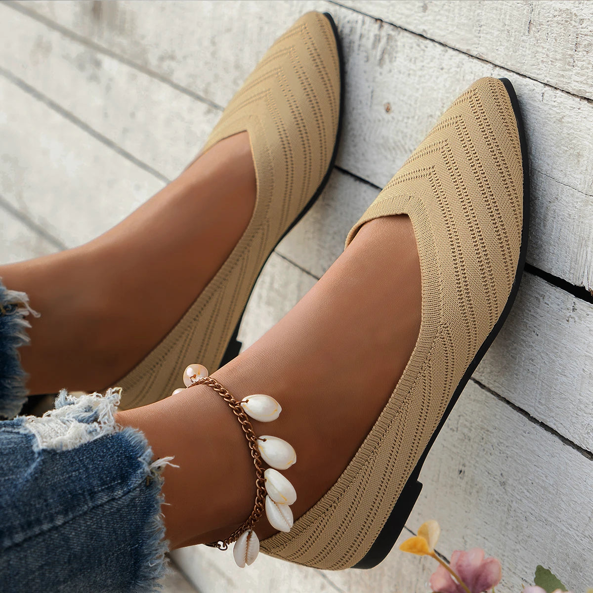 beige luchtige ballerina schoenen met comfortzool voor dames