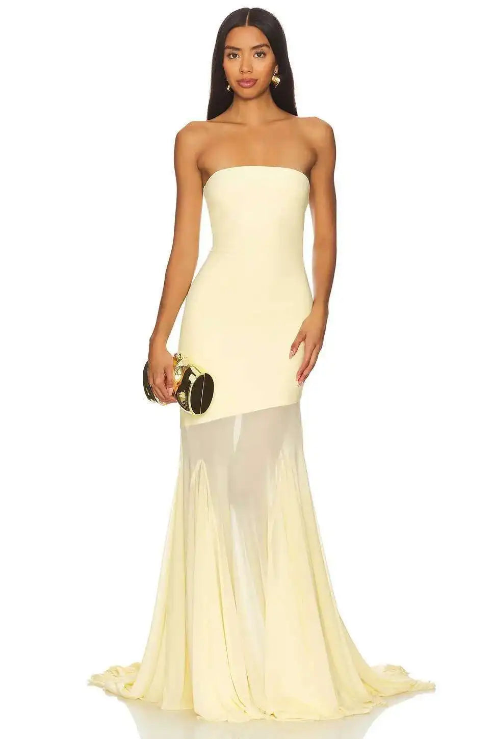 Gele strapless mesh jurk TikTok
