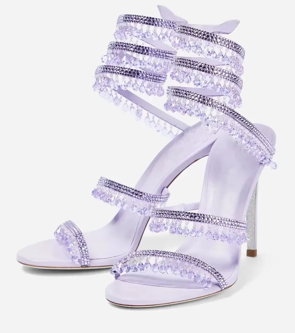 Crystal wikkel heels paars met hangende kristallen