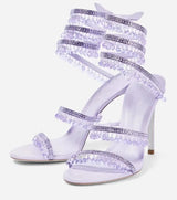 Crystal wikkel heels paars met hangende kristallen