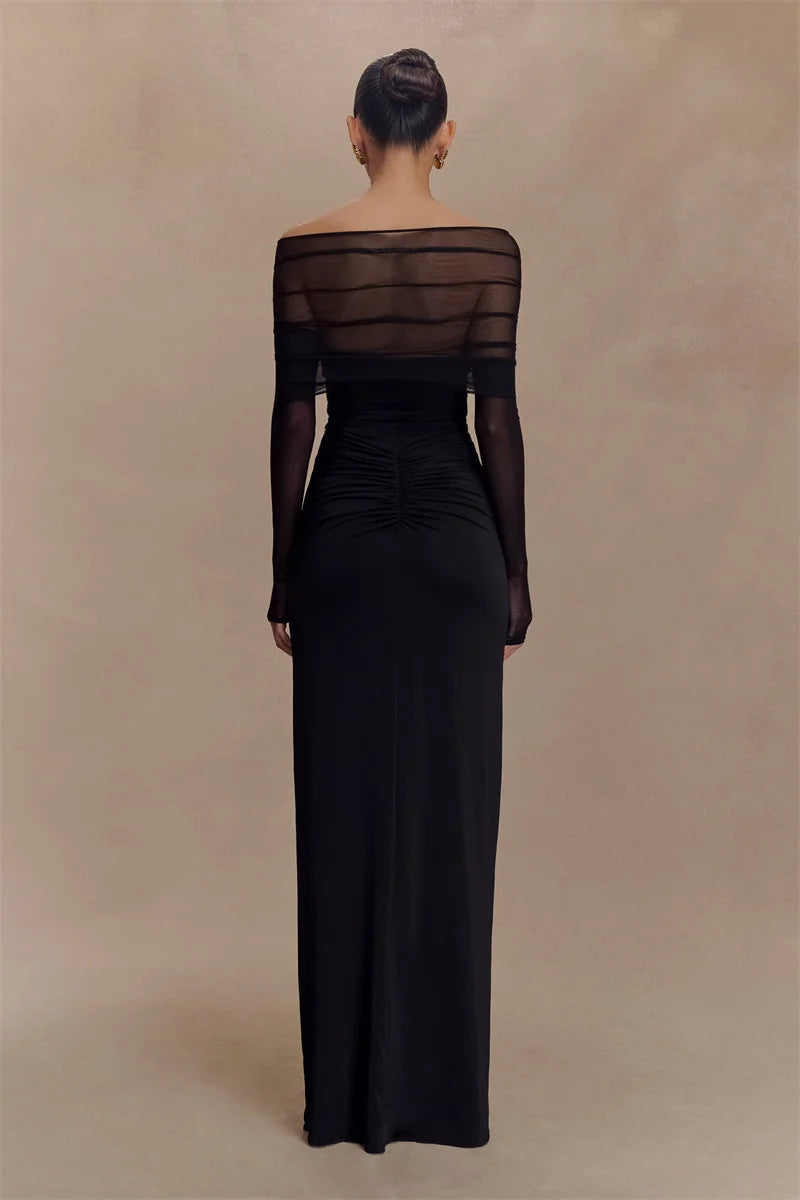 zwarte mesh jurk met lange mouwen