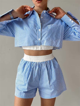 blauwe gestreepte set voor dames met comfortabele pasvorm