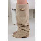 Marzella Slouch Boots beige – trendy slouch boots dames met pointed toe en lage hak