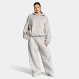lichtgrijze luipaardprint loungeset dames met hoodie en wijde broek