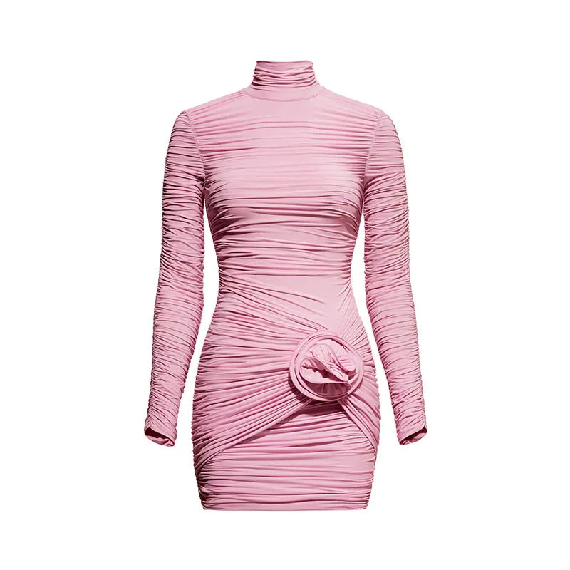 Roze draped mini dress met roosdetail