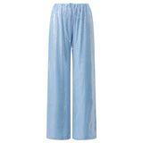 blauwe pailletten palazzo broek met elastische taille dames