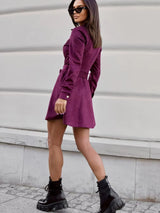 Velany | Suède-Look Mini Jurk met Ceintuur en Knoopsluiting