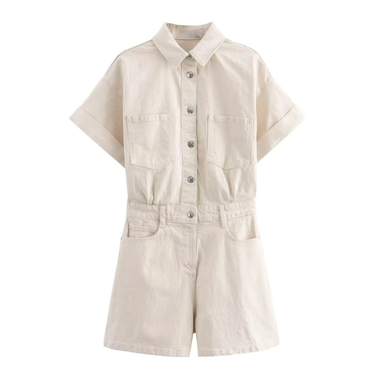 khaki playsuit met korte mouwen en relaxte pasvorm