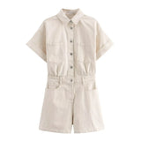 khaki playsuit met korte mouwen en relaxte pasvorm