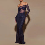 Seraphyne crystal mesh gown navy vooraanzicht