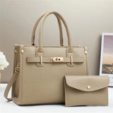 Taupe PU handtas set met portemonnee – Liorah Luxe Handtas
