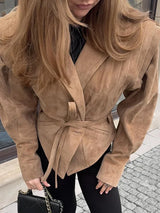 Veloria Vegan Suede Jas | Dames herfstjas met schouderdetails & ceintuur