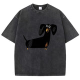 Zwart oversized T-shirt met teckelprint op de voorkant