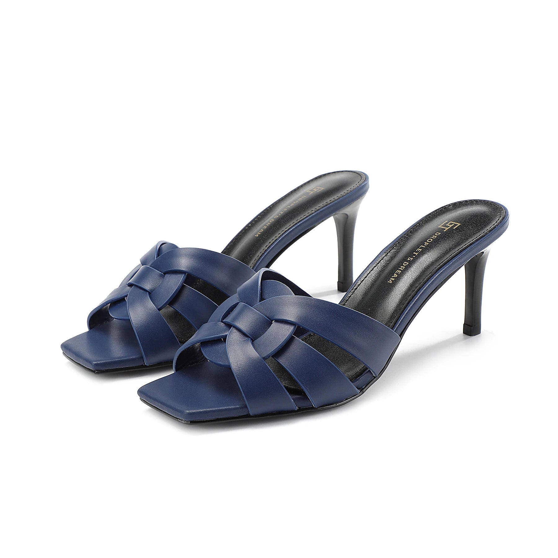 blauwe elegante leren slippers voor dames
