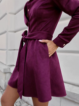 Velany | Suède-Look Mini Jurk met Ceintuur en Knoopsluiting