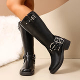 achterkant van hoge biker boots in zwart met gespen