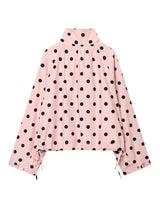 dames polkadot jacket roze met zwarte stippen fashion look