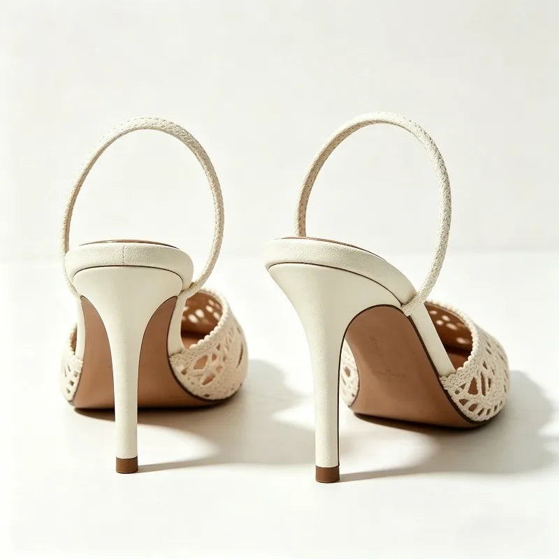achterkant crème slingback heels met dunne hak en open hiel dames