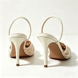 achterkant crème slingback heels met dunne hak en open hiel dames
