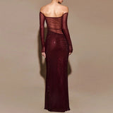 Seraphyne crystal mesh gown burgundy achteraanzicht