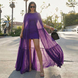 paarse elegante zomer jurk met cape effect en korte jurk dames