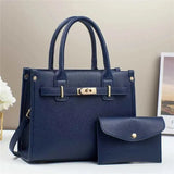 Navy blauwe PU handtas set met portemonnee – Liorah Luxe Handtas