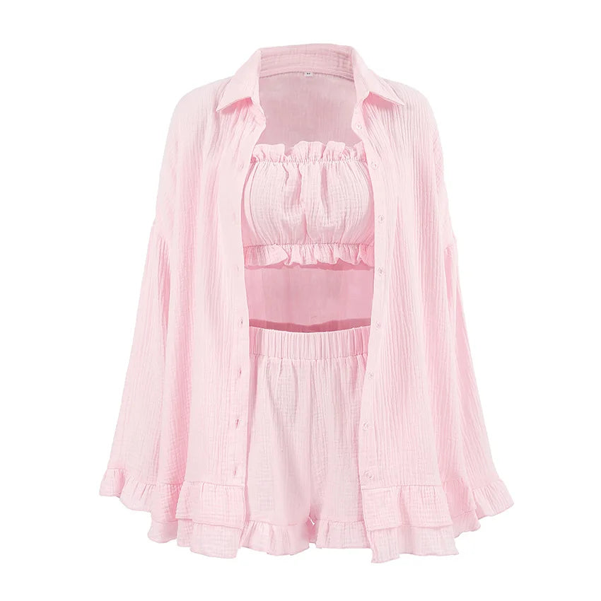 zomerse dames set met blouse top en shorts in pastelkleuren
