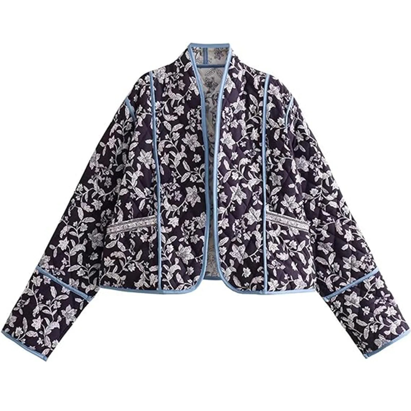 Fleur Quilted Jacket – reversible gewatteerde tussenjas met vintage bloemenprint en cropped fit