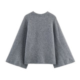 achterkant grijs wrap vest dames met wijde mouwen