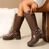 bruine biker boots met blokhak en metalen details