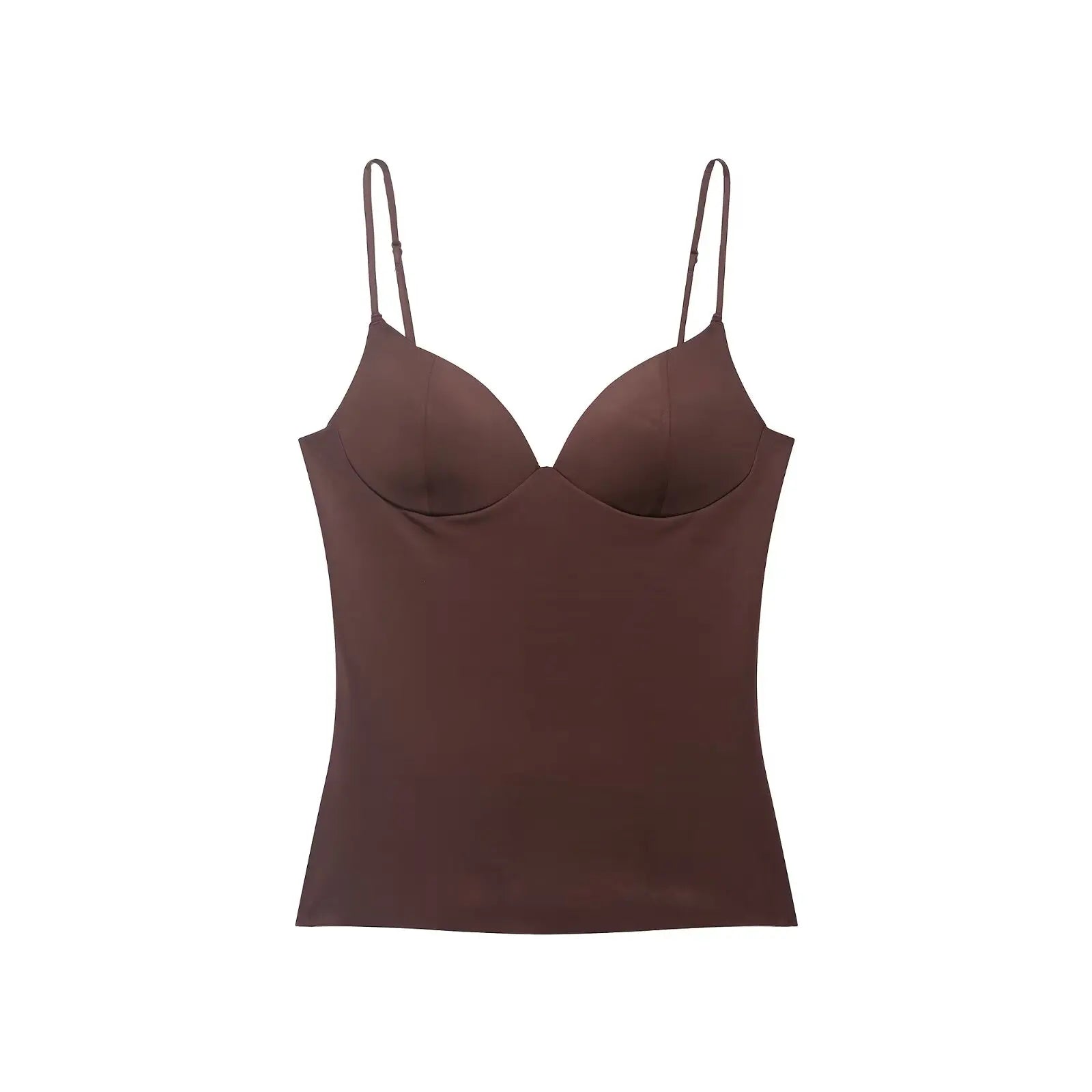 Bruine fitted top met ingebouwde cups voor dames