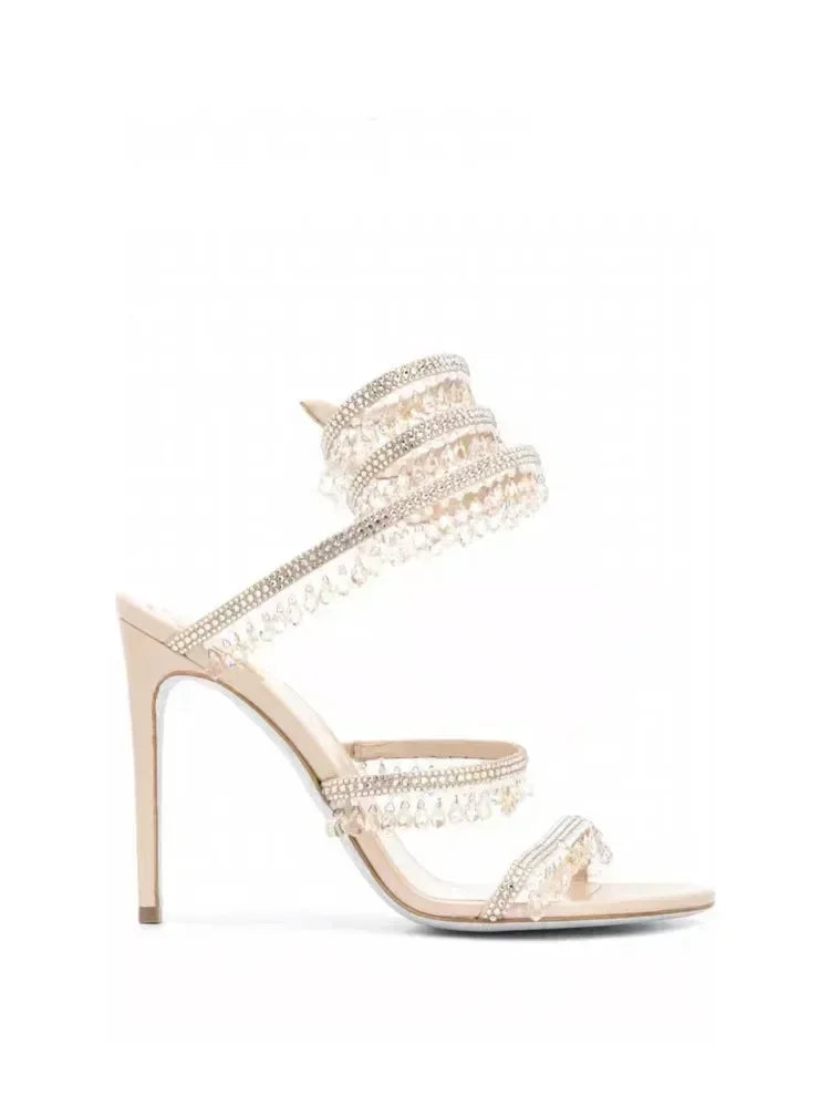 Crystal wikkel heels ivoor voor feestelijke gelegenheden