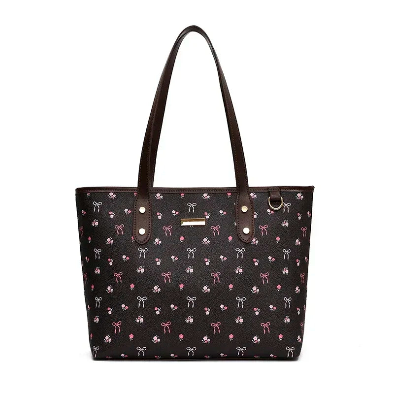 Belle Charme Tote – stijlvolle en ruime schoudertas met speelse strikjes- of bloemenprint, perfect voor dagelijks gebruik