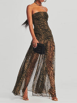 maxi jurk met transparante rok panterprint 