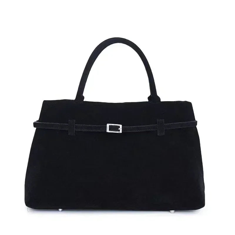 zwarte suède-look handtas dames met gesp en handvat