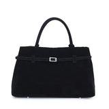 zwarte suède-look handtas dames met gesp en handvat