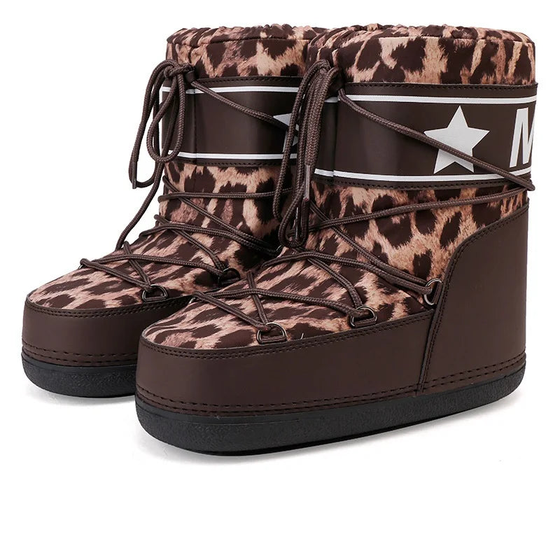 bruine panterprint snowboots met veterdesign