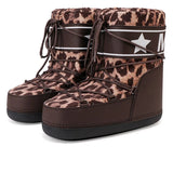 bruine panterprint snowboots met veterdesign