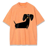 Oranje oversized T-shirt met teckelprint op de voorkant