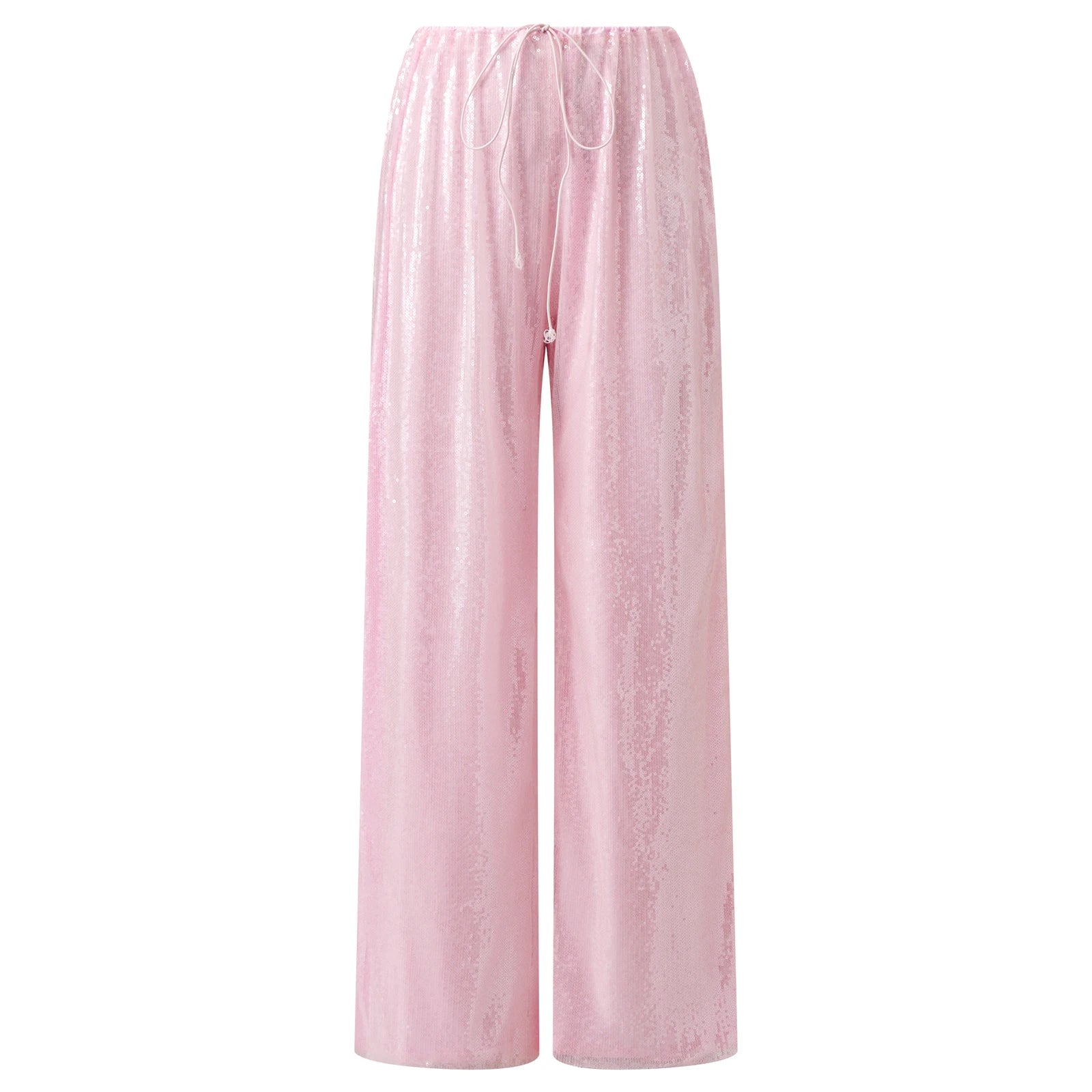 lichtroze glitter palazzo broek met satijnen haltertop dames