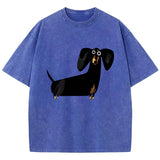 Blauw oversized T-shirt met teckelprint op de voorkant